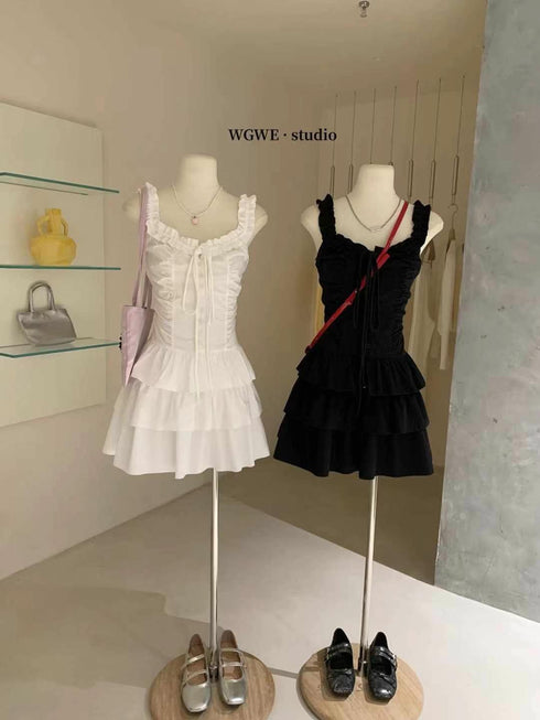 Cotton Cute Layered Drawstring Mini Dress